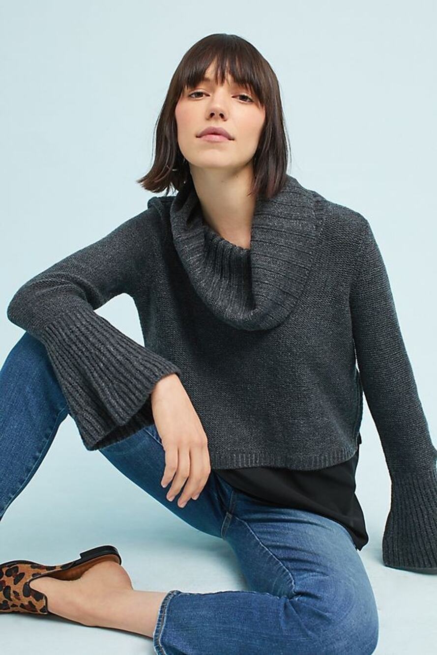 New Anthropologie Grey Taylor Bell Sleeve Pullover Sweater by Moth Size Small